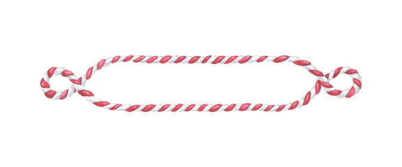 Christmas red and white twine frame border. Watercolor illustration of a title banner. Hand drawn vintage sketch on isolated background. Painting art image. Ideal for holiday greeting cards