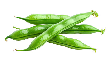 Bright green, vibrant beans cross each other, set against a solid black backdrop