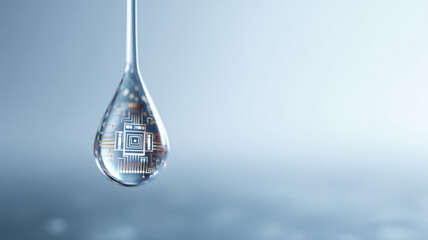 A conceptual image of a water droplet with an electronic circuit inside