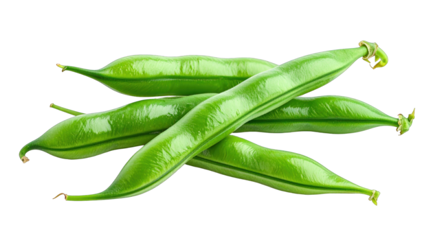 Bright green, vibrant beans cross each other, set against a solid black backdrop