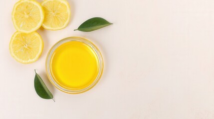 Fresh lemon slices and citrus oil on white background isolated. Generative AI