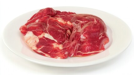 Raw beef shoulder cut on white plate isolated. Generative AI