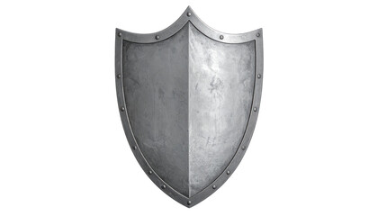 Metallic shield with a two-tone design, rivets, and a dark background