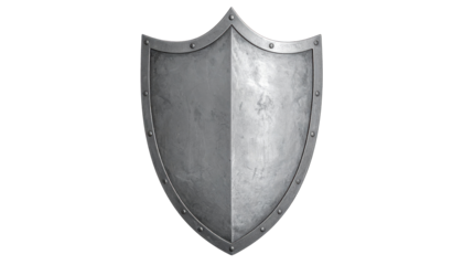 Metallic shield with a two-tone design, rivets, and a dark background