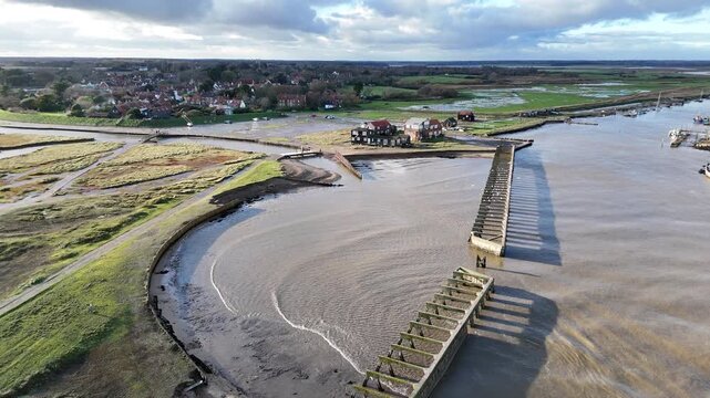 Southwold Harbour enterance abandond jetty drone,aerial