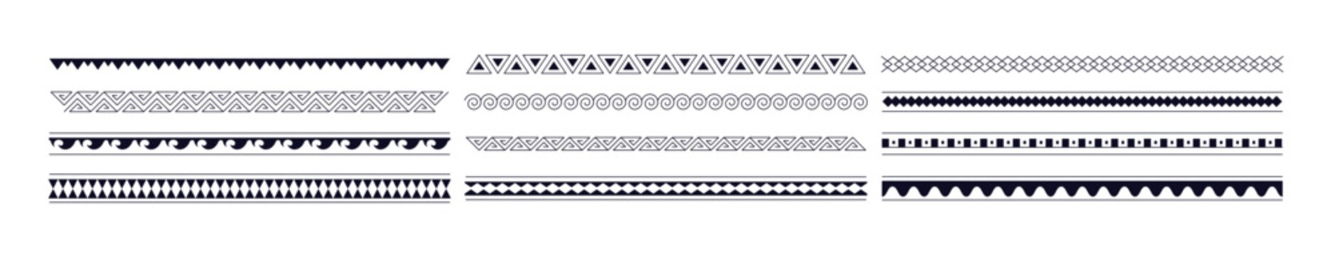 Set of vector ethnic seamless pattern. Ornament bracelet in maori tattoo style. Geometric border african style. Vertical pattern. Design for home decor, wrapping paper, fabric, carpet, textile, coverv