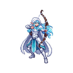 pixel art arctic elf archer firing icy crystalline frost arrows