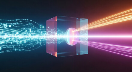 Data Flow Visualization Streamlines Traversing a Glass Cube with Artistic Flair