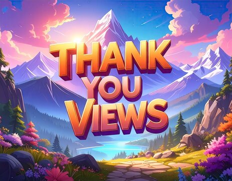 Thank You Views - Cartoon Landscape Celebrating Success and Appreciation.