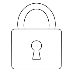 Simple, clean line art illustration of a closed padlock icon representing security, privacy, and restricted access. Suitable for commercial use in web design, applications, corporate materials, and di