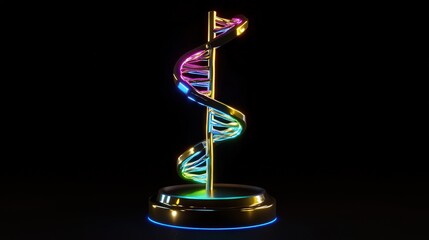 Colorful DNA Molecule Model on Black Background, Science and Technology Concept, Genetic Research, Futuristic Design, Medical Innovation, 3D Render