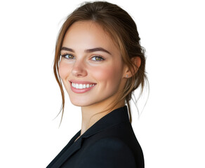 Confident woman smiling in black blazer
