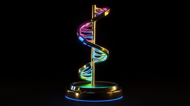 Colorful DNA Molecule Model on Black Background, Science and Technology Concept, Genetic Research, Futuristic Design, Medical Innovation, 3D Render