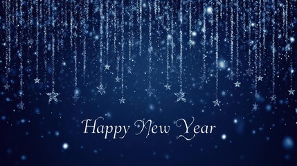 Sparkling blue background with falling glitter and stars celebrating happy new year with festive lights