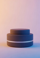 A dark blue cylindrical object with a white stripe around its middle