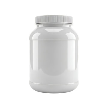 White plastic jar with a ribbed white lid and a smooth body on a black background