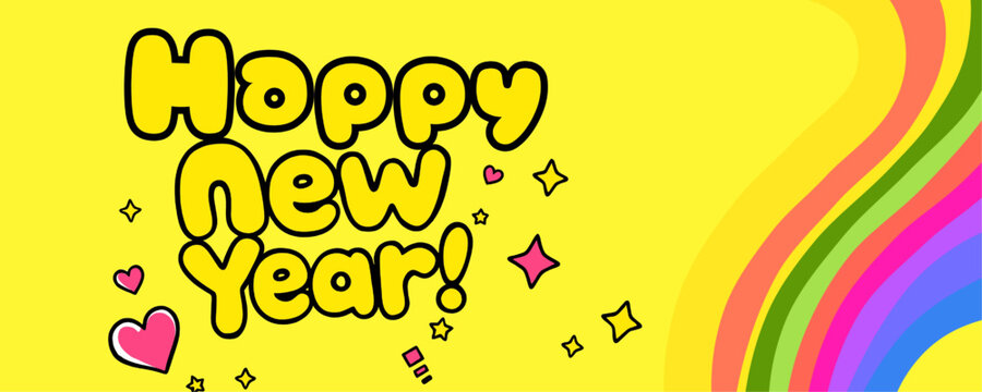 bright and colorful "happy new year!" greeting with rainbow stripes