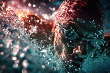 Paralympic swimmer dives into pool during training session at local aquatic center in bright afternoon light