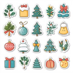 korean pastel christmas icon stickers, soft clean, white background