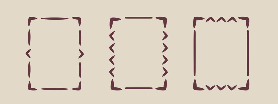 Rectangular doodle frame stamp set, hand-drawn original creative engagement monograms. Edgings cadres with graphic elements, design photo decoration greeting elements. Isolated. Vector