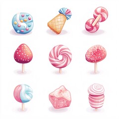 korean pastel candy icons minimal, white background