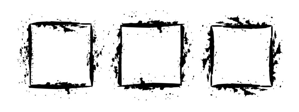 Grunge ink blot frame with streaks, splashes, spots, dots, streaks.Abstract spot cadre.Splatters of paint, watercolor stain. Texture for the design of postcards, banners, posters. Isolated. Vector