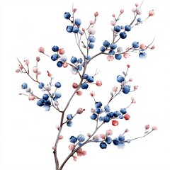 pastel branch with berries korean neat design, white background