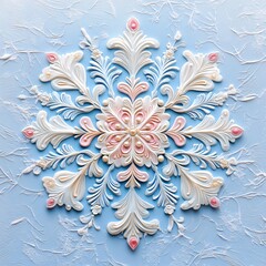 korean snowflake in calm pastel, white background