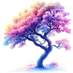 pastel tree with gradient edges korean look, white background