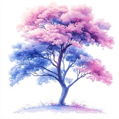 pastel tree with gradient edges korean look, white background