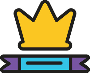 Vibrant flat design icon featuring a golden crown and a sleek ribbon, symbolizing top-tier achievement, premium quality, and distinguished success in competitive arenas or award recognitions