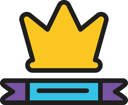 Vibrant flat design icon featuring a golden crown and a sleek ribbon, symbolizing top-tier achievement, premium quality, and distinguished success in competitive arenas or award recognitions