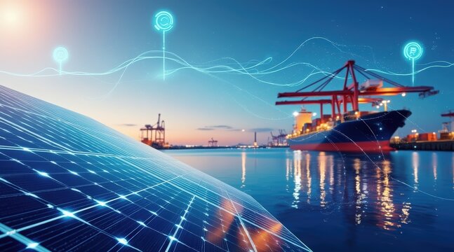 Solar power meets global shipping: sustainable logistics at port - Powered by Adobe