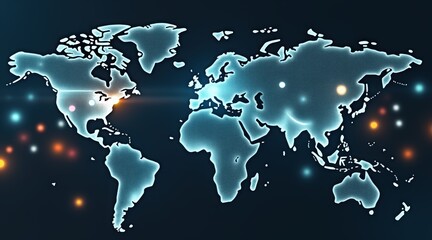 Global digital map with glowing connections and network data