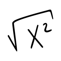 Square Root of X, Hand Drawn Mathematical Second Root Symbol Doodle. Isolated. Vector Illustration