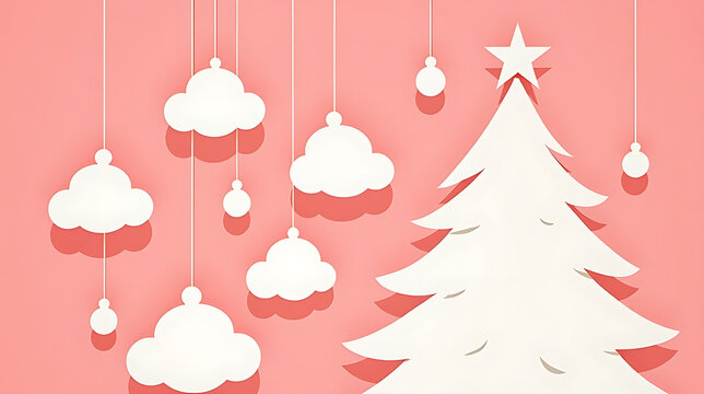 christmas card with christmas tree and snowflakes