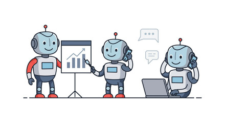 ai robots working on business presentations and phone calls a modern tech solution for improved productivity and corporate communications.