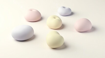 Pastel fruit still life on white surface