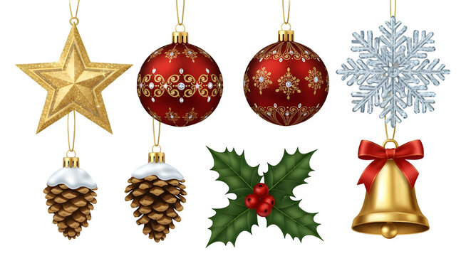 Festive christmas ornaments hanging on black background for holiday decor