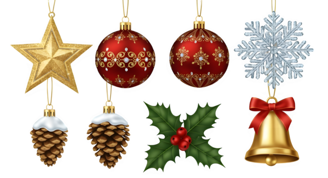 Festive christmas ornaments hanging on black background for holiday decor