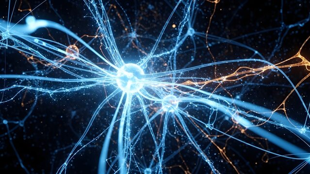 Neural network with glowing blue connections concept