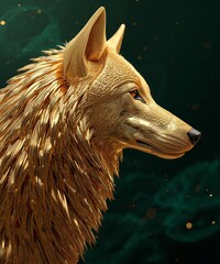 Ornamental Golden Wolf with Decorative Fur Details