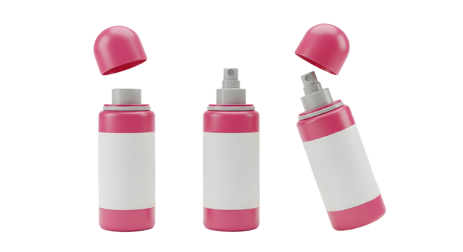 Cosmetic Spray Bottle Mockup Set with Removable Cap for Beauty Packaging Design