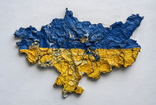 Ukraine map flag showing cracked war conflict
