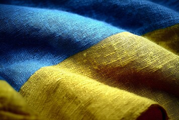 Ukrainian flag waving in blue and yellow fabric