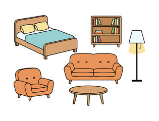 Home furniture pieces creating interior design elements