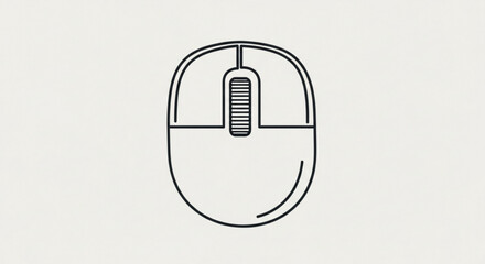 Simple black and white line art icon of a computer mouse viewed from above, perfect for technology or office related designs