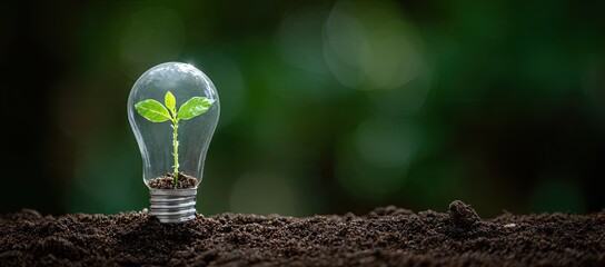 A lightbulb with a growing plant inside, representing green energy, sustainability, and innovative ideas