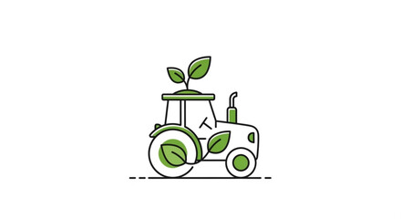 Green tractor icon symbolizing sustainable agriculture, ecofriendly farming, and organic cultivation