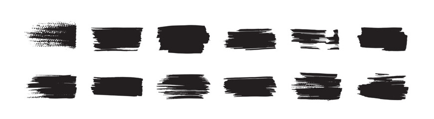 Ink brush stroke collection. Brush strokes, black ink lines, vector abstract set with paint brush grunge texture on white background. Paintbrush strokes and ink smear stains, vector illustration.